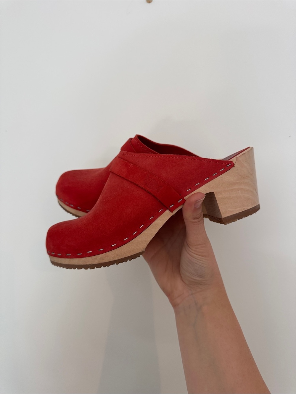 Red Suede Slip-On Mules for Women